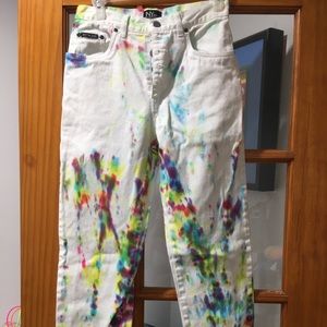 Vintage High Waisted Button Fly Tie Dye NY & Co White Jeans